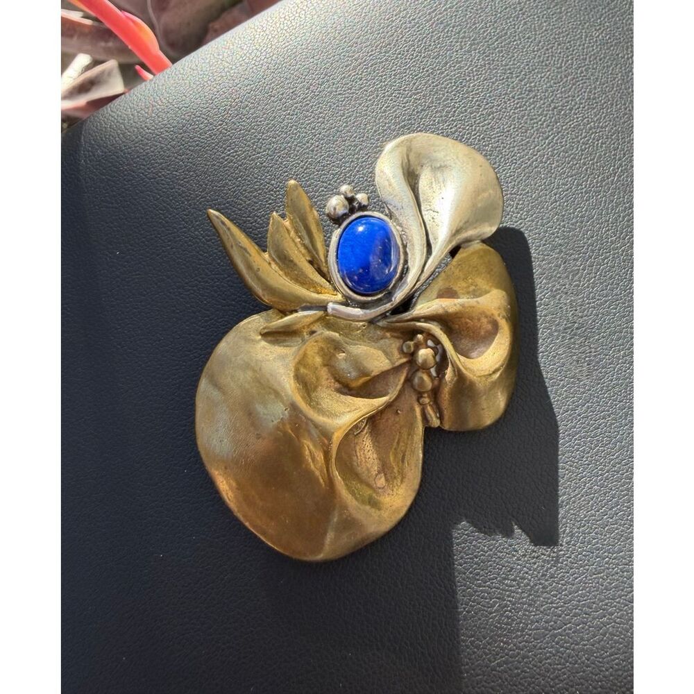 1940’s Georg Jensen Art Nouveau Two-tone Sterling Silver and Lapis Lazuli brooch